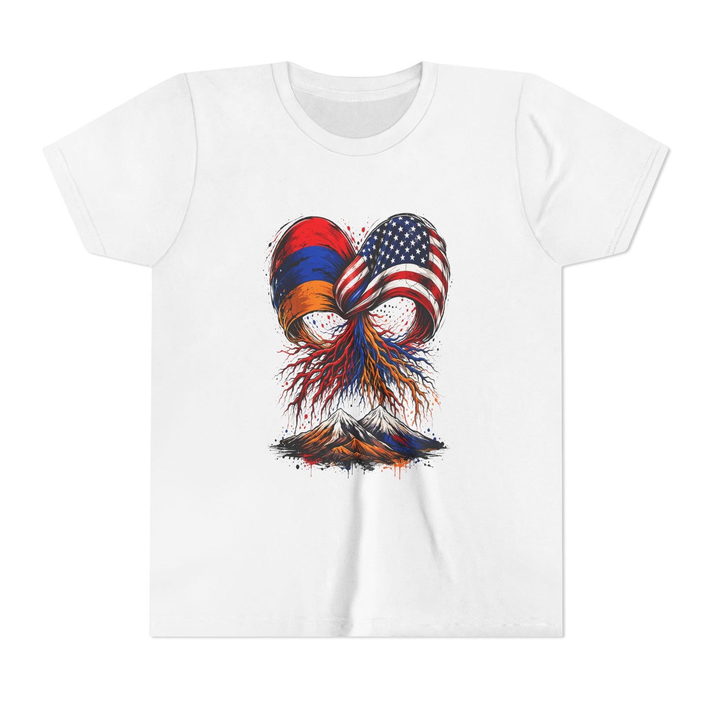 Youth Tee - Armenian & American Flag Heart Roots Design