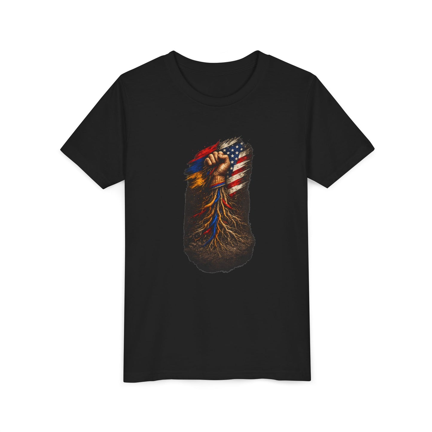 Youth Tee — American Flag Fist with Roots
