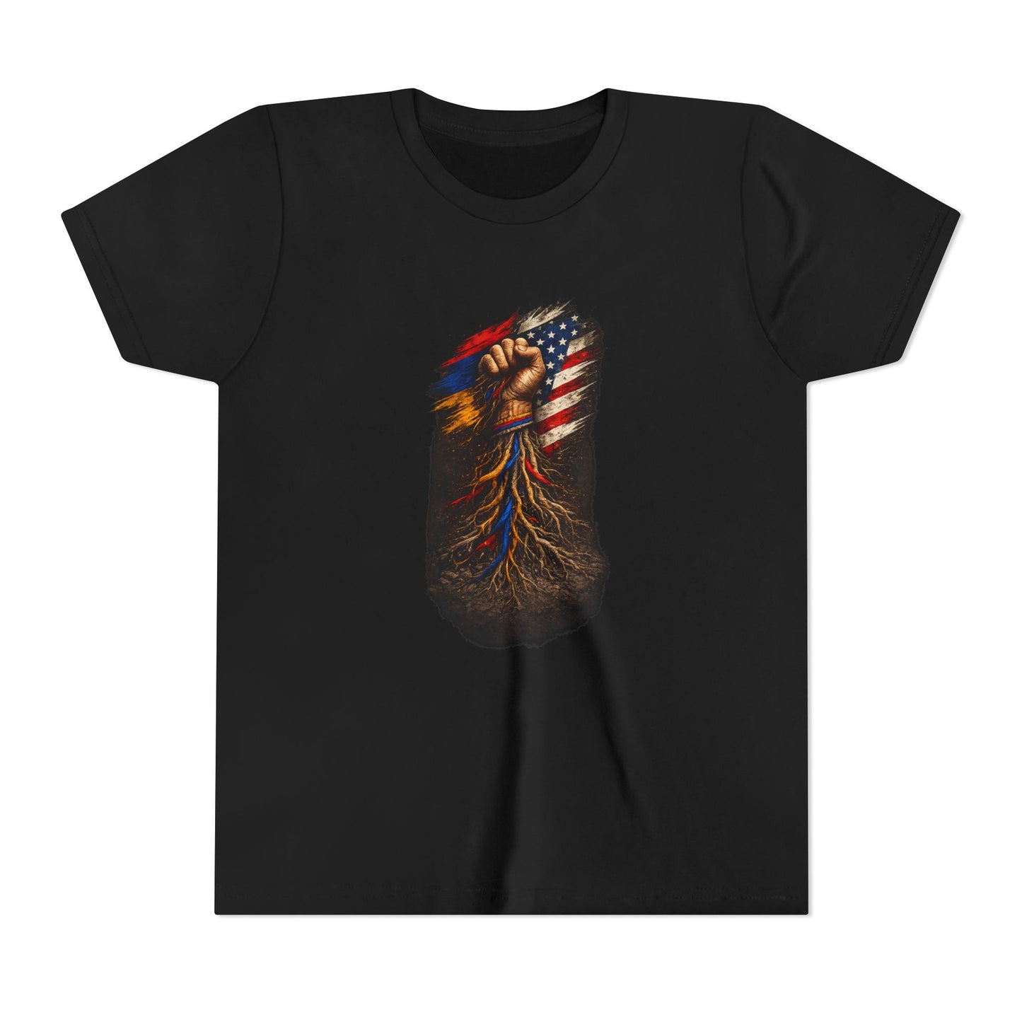 Youth Tee — American Flag Fist with Roots